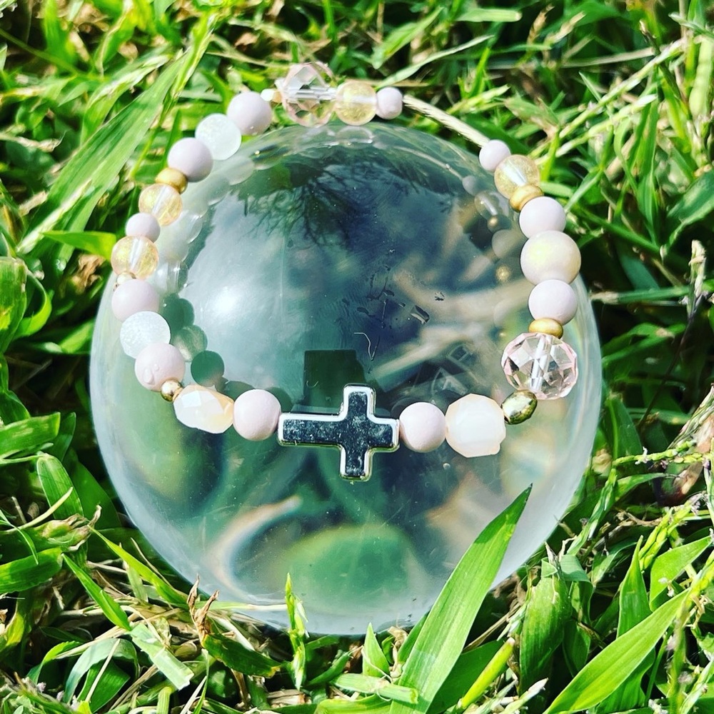 BRAVElets by Ava blush and cream cross bracelet
